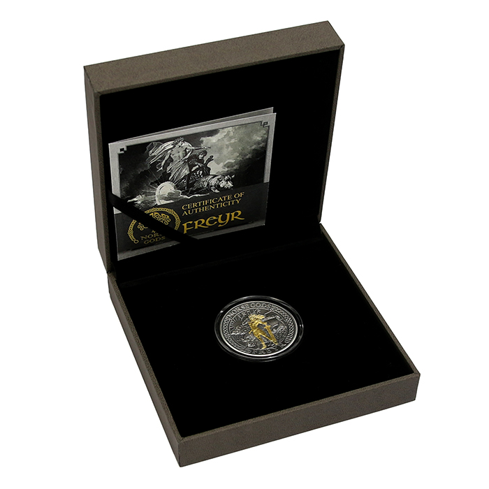 Strieborná pozlátená minca Severskí bohovia - Frey 2 Oz High Relief 2023 Antique Standard