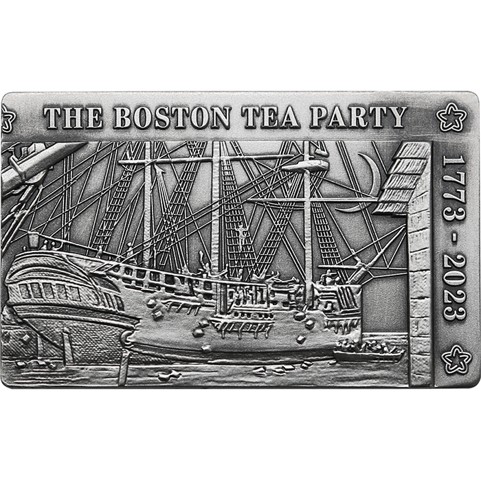 Sada čtyř stříbrných mincí Bostonské pití čaje 2023 Antique Standard 