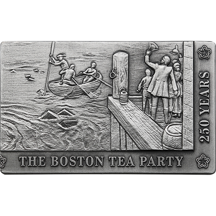 Sada štyroch strieborných mincí Bostonské pitie čaju 2023 Antique Štandard