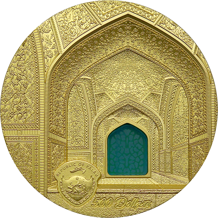 Zadní strana Zlatá mince Tiffany Art - Isfahán 5 Oz 2020 Proof