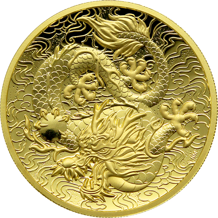 Přední strana Zlatá mince 2 Oz Drak High Relief 2021 Proof