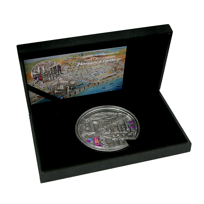 Stříbrná mince 5 Oz Ztracené civilizace - Fénicie a Kartágo Ultra high relief 2022 Antique Standard
