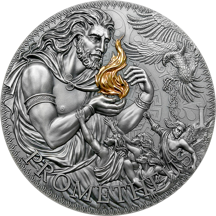 Přední strana Strieborná minca 3 Oz Veľká grécka mytológia - Prométheus 2023 Antique Standard
