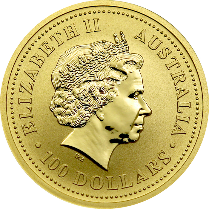 Zadní strana Zlatá investiční mince The Australian Nugget 1 Oz 2001