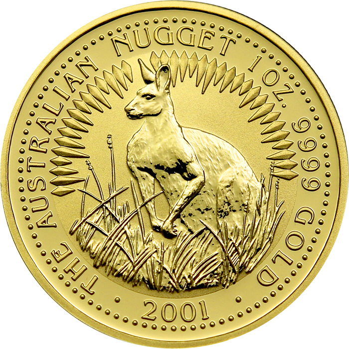 Přední strana Zlatá investiční mince The Australian Nugget 1 Oz 2001