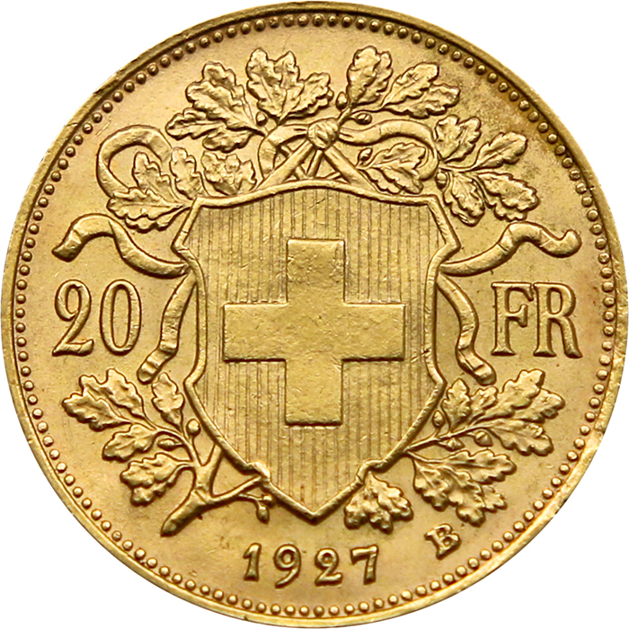 Zlatá mince 20 Frank Helvetia - Vreneli 1927