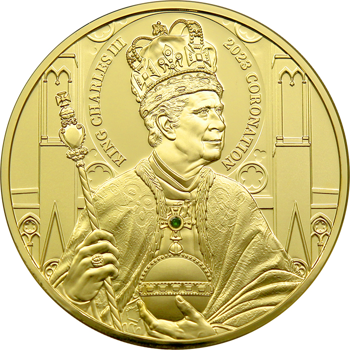Přední strana Zlatá minca Korunovácia kráľa Karola III. - Portrét 1 Oz 2023 Proof