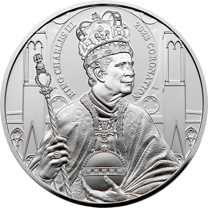 Přední strana Stříbrná mince Korunovace krále Karla III. - Portrét 1 Oz 2023 Proof