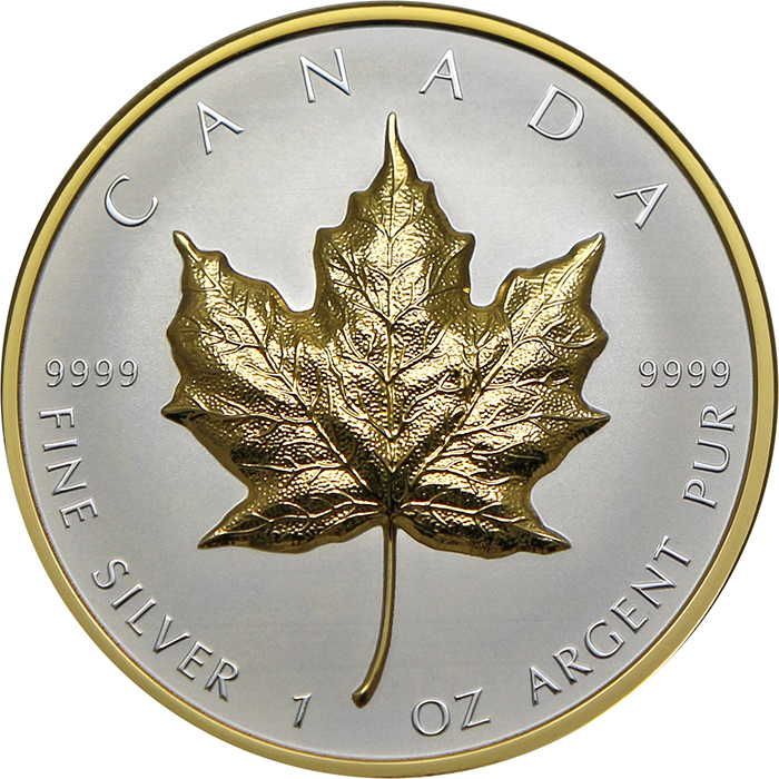 Přední strana Stříbrná pozlacená mince Maple Leaf 1 Oz - Ultra high relief 2023 Proof