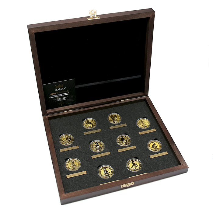 Luxusní sada 10 zlatých investičních mincí 1 Oz série The Queen's Beasts 2016 - 2021