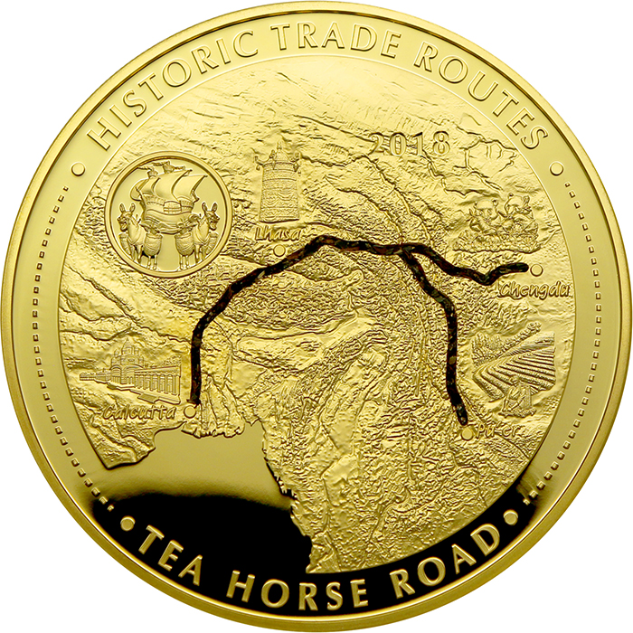 Přední strana Zlatá mince 5 Oz Historické obchodní cesty – čajová stezka 2018 Proof