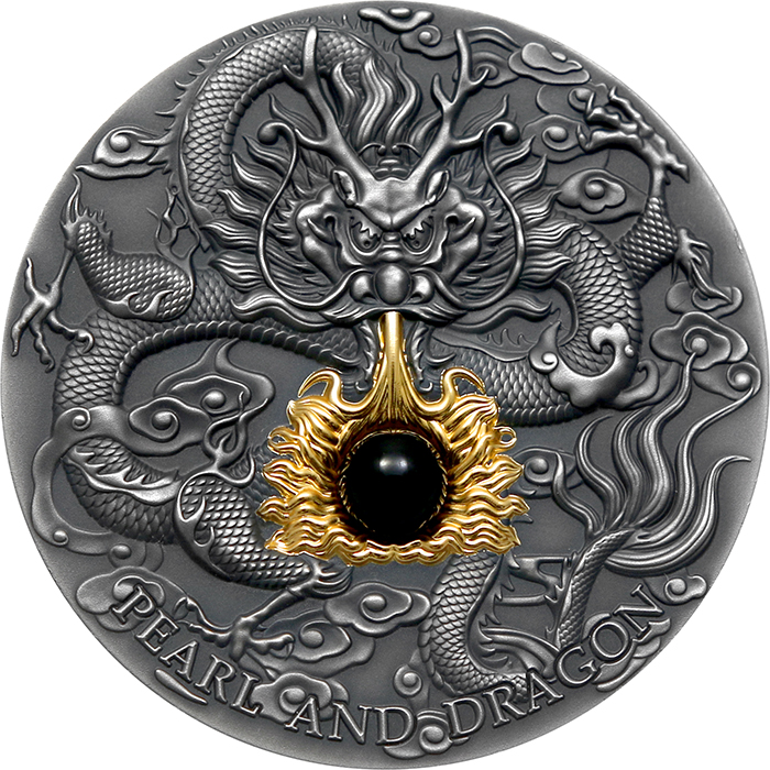 Stříbrná mince 2 Oz Černá perla a Drak 2023 Antique Standard