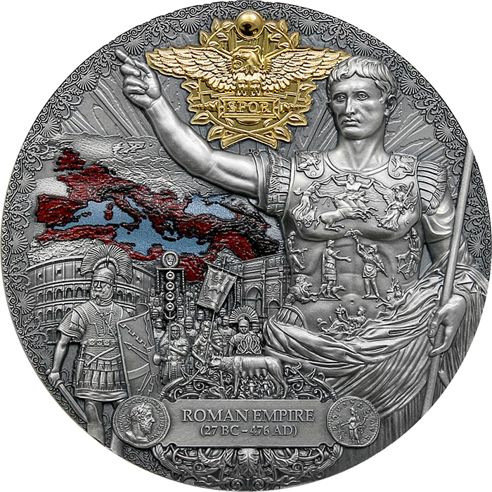 Přední strana Strieborná minca 2 Oz Dedičstvo najväčších ríší - Rímska ríša 2023 Antique Štandard