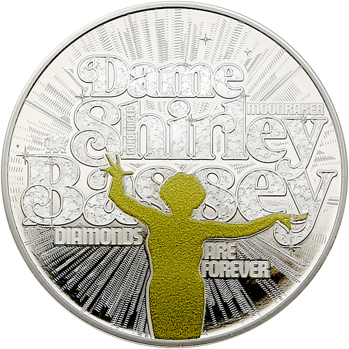 Přední strana Stříbrná mince Hudební legendy - Shirley Bassey 1 Oz 2023 Proof