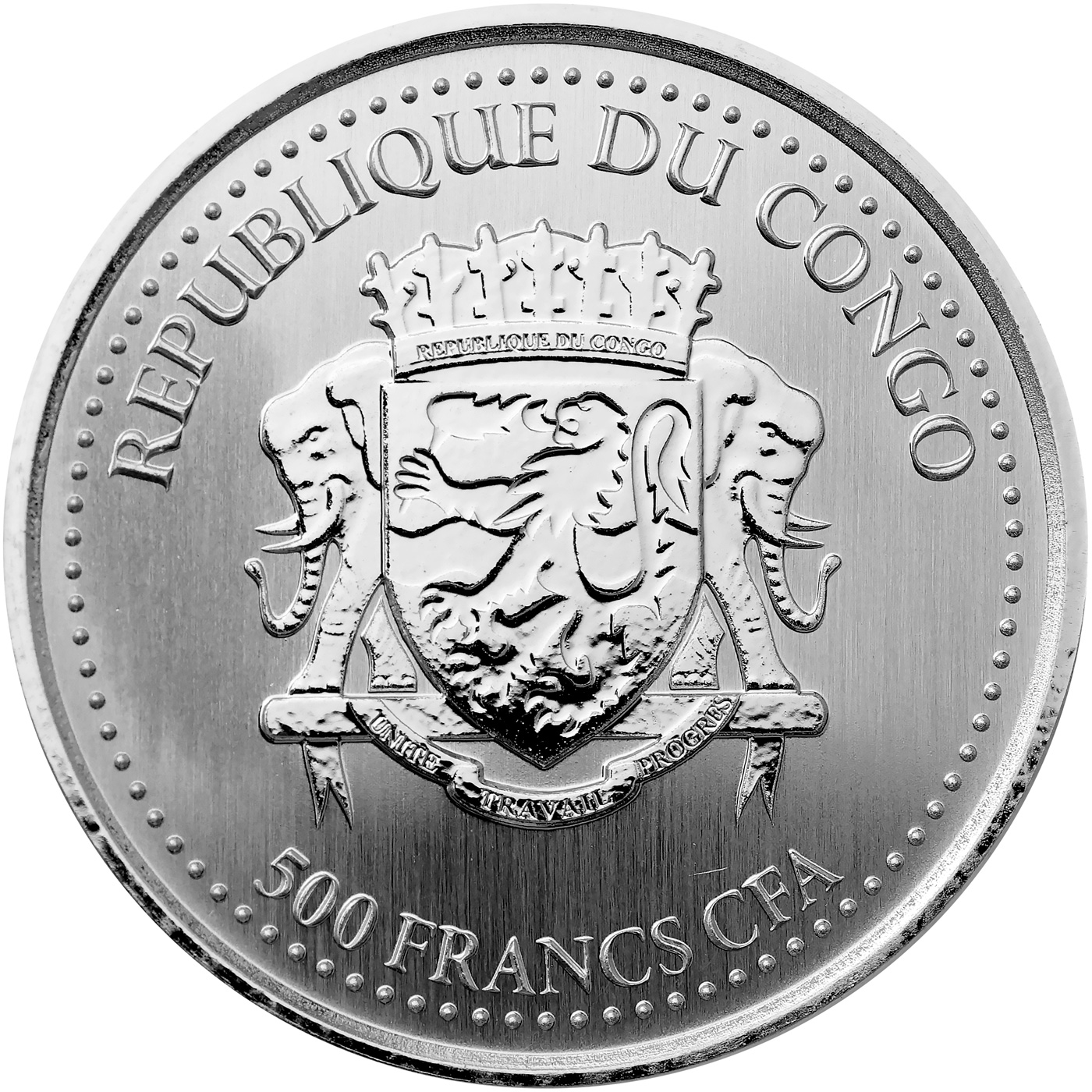 Zadní strana Stříbrná investiční mince Kongo Gorila 1 Oz 2023