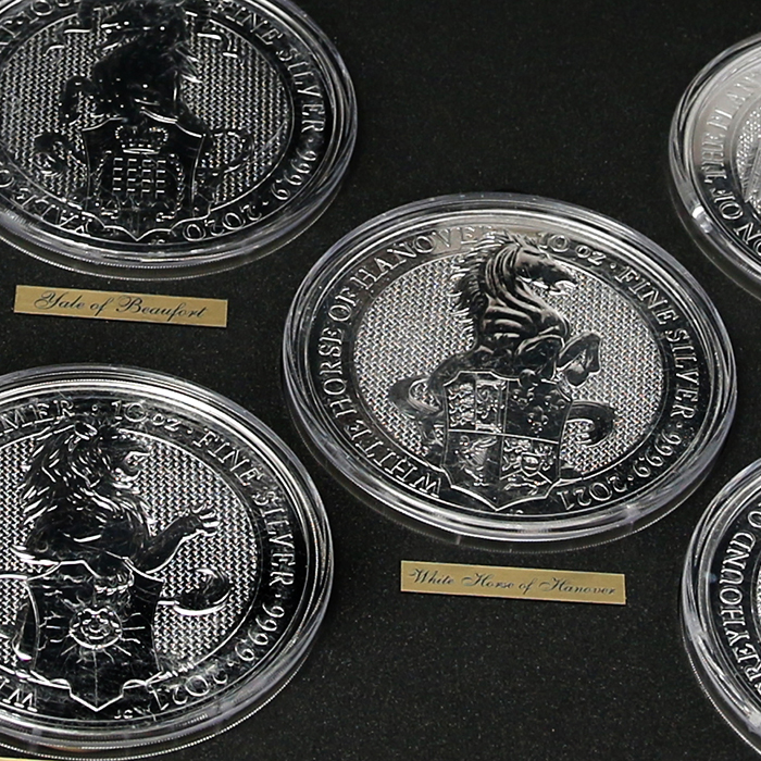 Luxusní sada 10 stříbrných investičních mincí 10 Oz série The Queen's Beasts 2017 - 2022