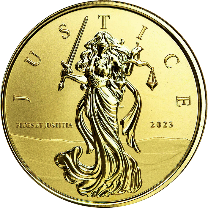 Zlatá investiční mince Gibraltar Lady Justice 1 Oz 2023