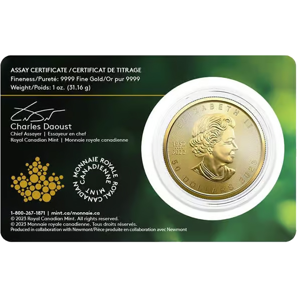 Zlatá investiční mince Maple Leaf - Zlatý důl Éléonore 1 Oz 2023