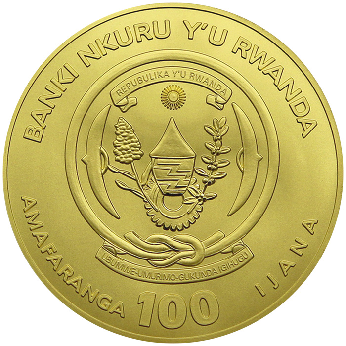 Zadní strana Zlatá mince Rok Draka Rwanda 1 Oz 2024
