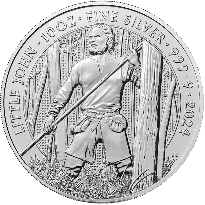 Přední strana Stříbrná investiční mince Mýty a legendy - Malý John 10 Oz 2024
