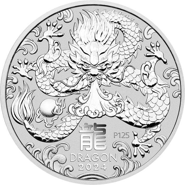 Stříbrná investiční mince Year of the Dragon Rok Draka Lunární 5 Oz 2024