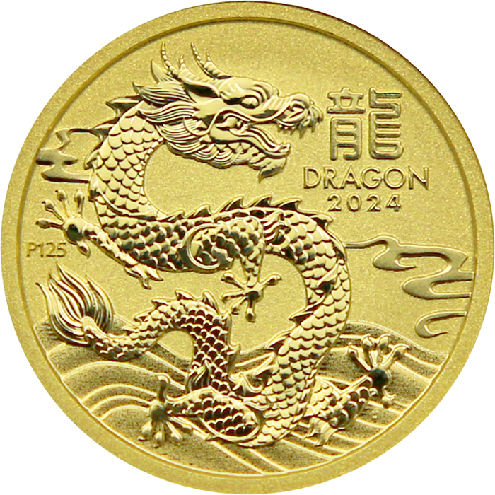 Zlatá investičná minca Year of the Dragon Rok Draka Lunárny 1/10 Oz 2024