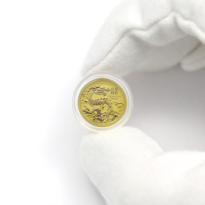 Zlatá investiční mince Year of the Dragon Rok Draka Lunární 1/10 Oz 2024