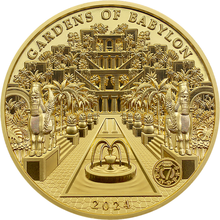 Přední strana Zlatá minca 100 g Sedem divov sveta - Záhrady Babylonu 2024