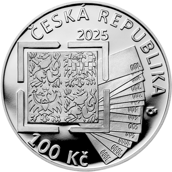 Zadní strana Stříbrná mince 100 Kč Celní správa 2025 Proof