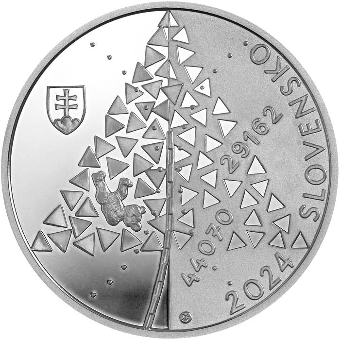 Zadní strana Stříbrná mince Podání Zprávy o vyhlazovacích táborech Auschwitz a Birkenau - 80. výročí 2024 Proof