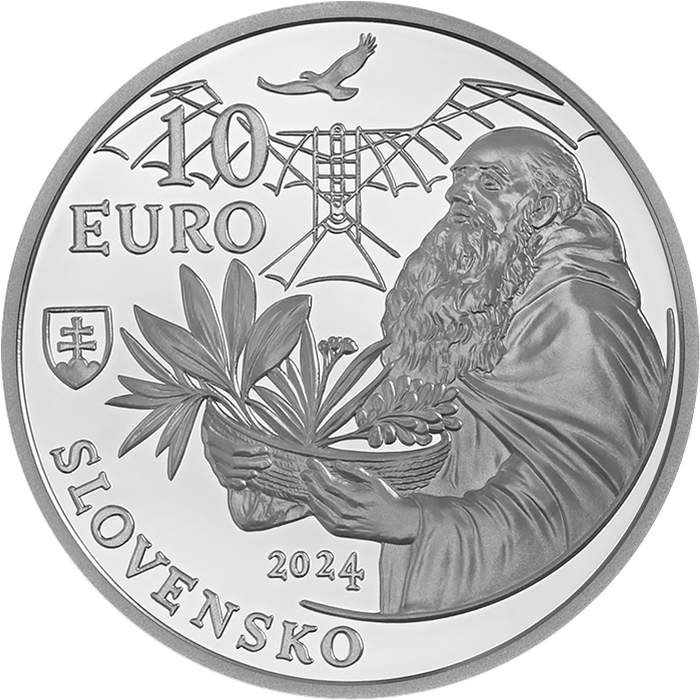 Zadní strana Stříbrná mince Fráter Cyprián z Červeného Kláštera - 300. výročí narození 2024 Proof