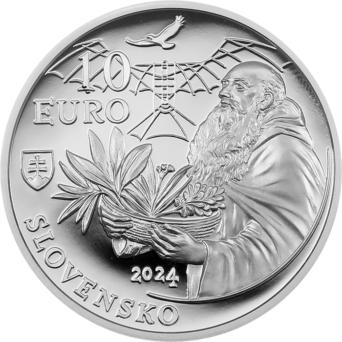 Zadní strana Strieborná minca Fráter Cyprián z Červeného Kláštora - 300. výročie narodenia 2024 Proof