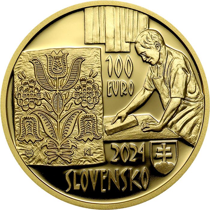 Zadní strana Zlatá minca Nehmotné kultúrne dedičstvo SR - Modrotlač 2024 Proof