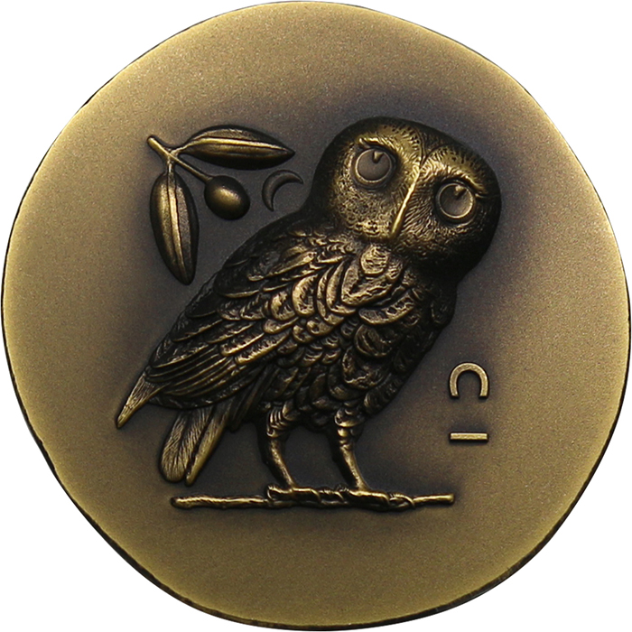 Přední strana Zlatá minca Numizmatické ikony - Athénina sova 1 Oz 2023 Antique Standard 