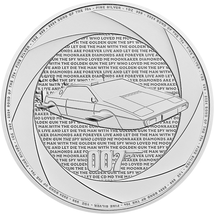 Přední strana Strieborná investičná minca Šesť dekád 007 - Bond 70. rokov 1 Oz 2024