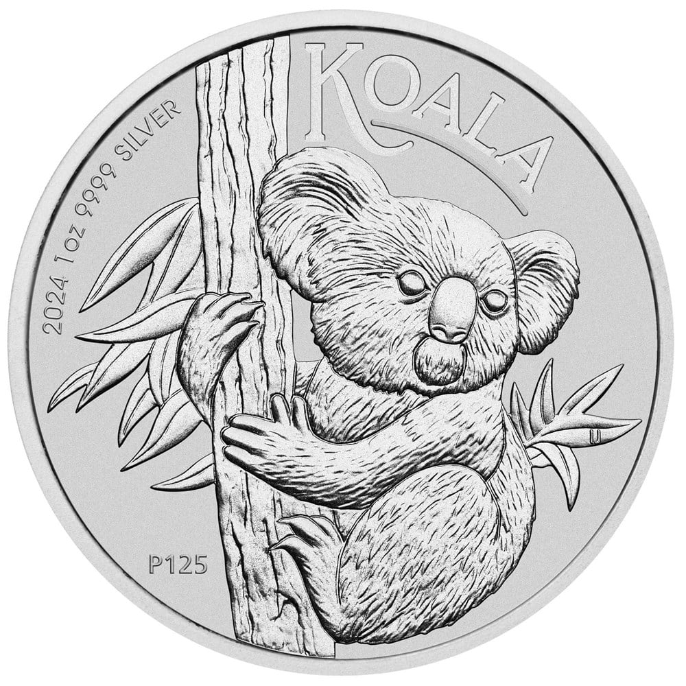 Přední strana Stříbrná investiční mince Koala 1 Oz 2024