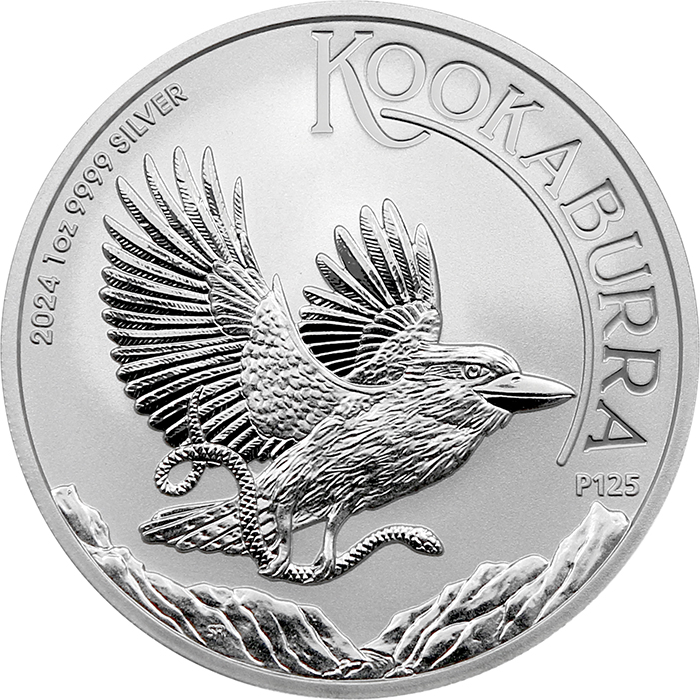 Přední strana Stříbrná investiční mince Kookaburra Ledňáček 1 Oz 2024