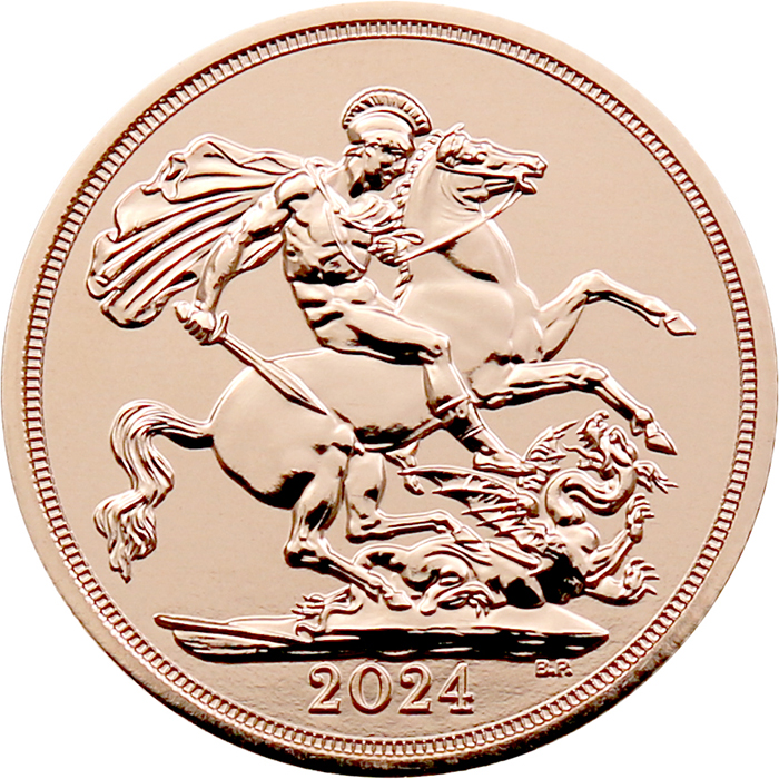 Přední strana Zlatá investičná minca Sovereign Kráľ Karol III.
