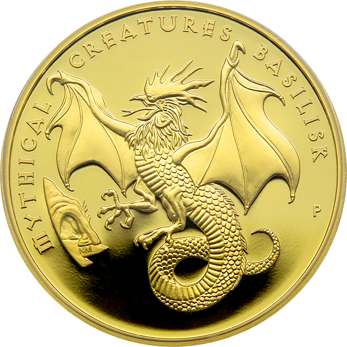 Přední strana Zlatá mince 5 Oz Mythical Creatures - Basilisk 2023 Proof