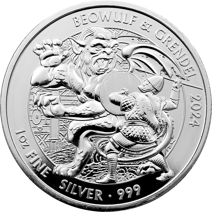 Přední strana Stříbrná investiční mince Mýty a legendy - Beowulf 1 Oz 2024