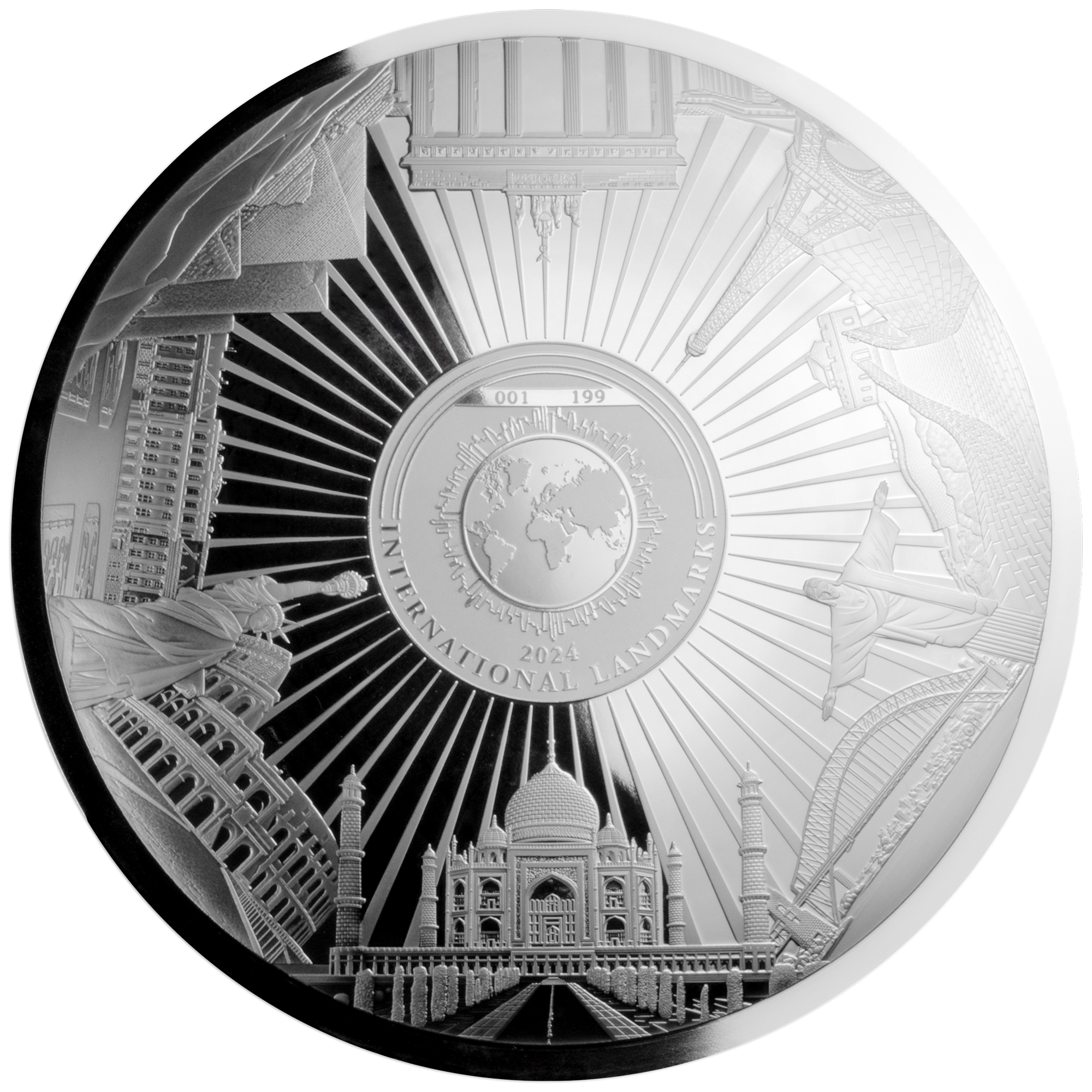 Přední strana Strieborná minca 1 Kg Významné svetové pamiatky 2024 Proof