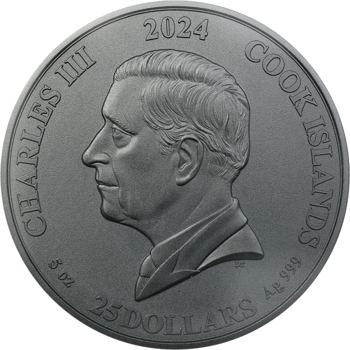 Zadní strana Stříbrná pozlacená mince Severští bohové - The Aesir 5 Oz High Relief 2024 Antique Standard