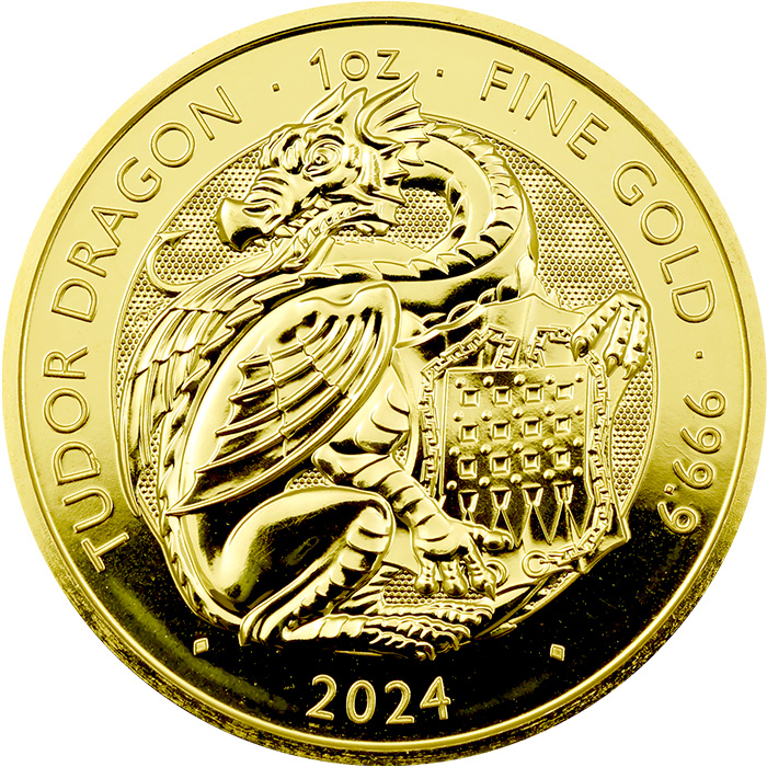 Přední strana Zlatá investičná minca The Royal Tudor Beasts - The Tudor Dragon 1 Oz 2024