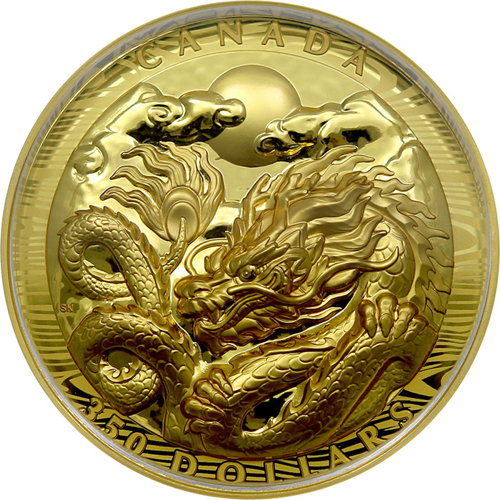 Přední strana Zlatá mince Year of the Dragon High Relief 2024 Proof