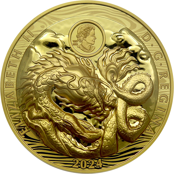 Zadní strana Zlatá mince Year of the Dragon High Relief 2024 Proof