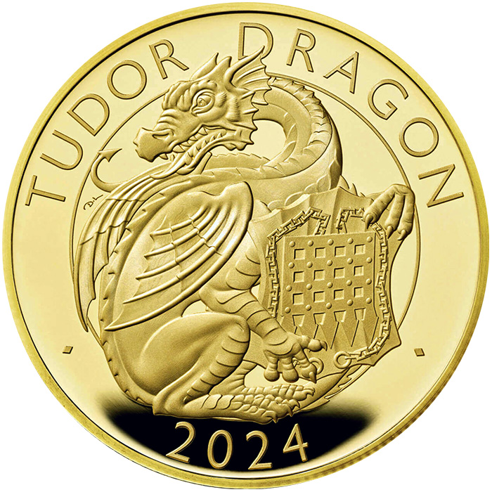 Přední strana Zlatá mince A Tudor Sárkány 1 Oz 2024 Proof