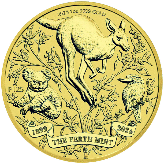 Přední strana Zlatá investiční mince 125 let Perth Mint 1 Oz 2024