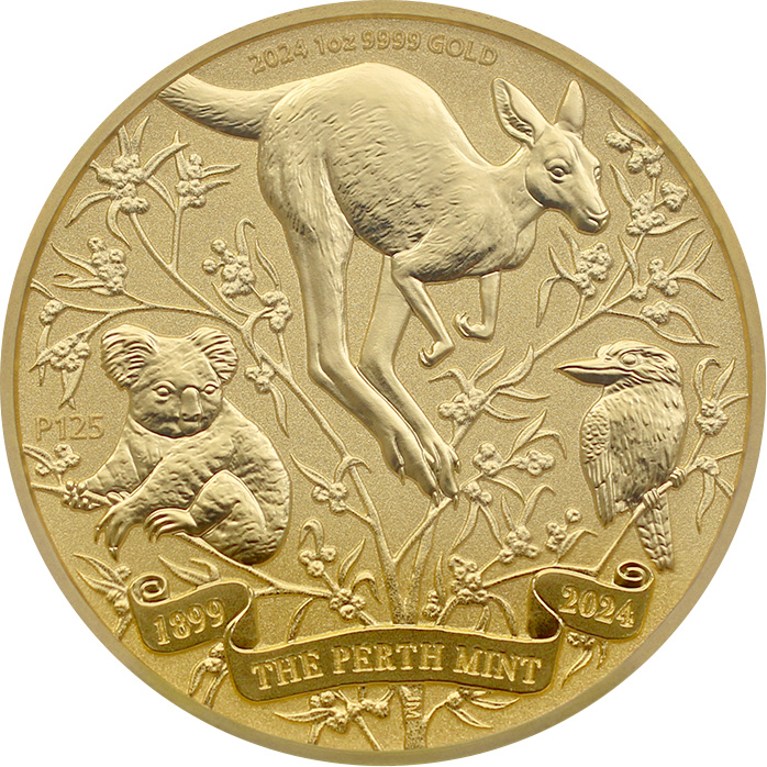 Přední strana Arany befektetési érme 125 éves Perth Mint 1 Oz 2024