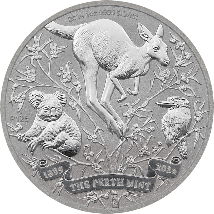 Přední strana Strieborná investičná minca 125 rokov Perth Mint 1 Oz 2024