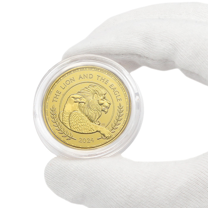 Přední strana Zlatá investiční mince British Lion and American Eagle 1 Oz 2024